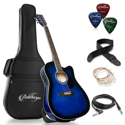 Ashthorpe Full-Size Cutaway Thinline Acoustic-Electric Guitar Package Premium Tonewoods, Blue