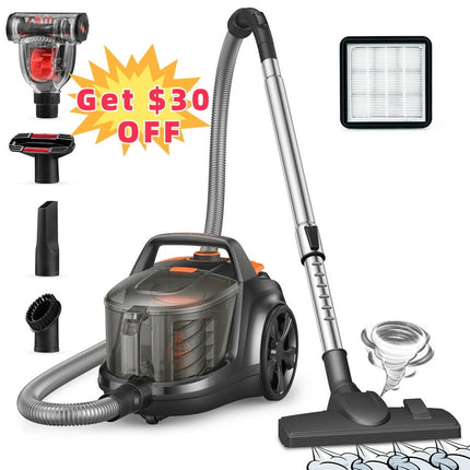 Aspiron Canister Vacuum Cleaner, 1200W 3.6QT Bagless Vacuum, Turbo Brush, Double HEPA Filter, New