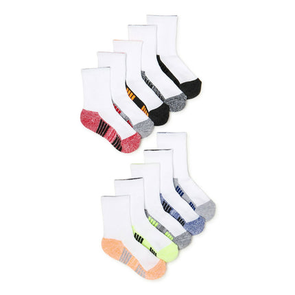 Athletic Works Boys Cushioned Crew Socks, 10-Pack S (4-8.5) - L (3-9)