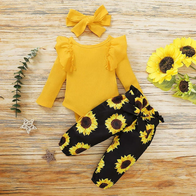 Augper Baby Girl Clothes Long Sleeve Fall Winter Clearance Newborn Baby Girl Clothes Infant Outfits Ruffle Sleeve Romper Bodysuit Floral Pants Toddler Girl Outfits,Yellow