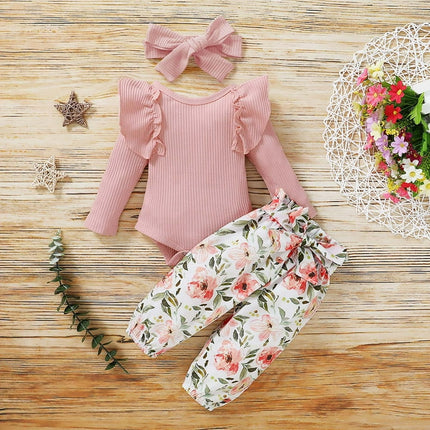 Augper Baby Girl Clothes Long Sleeve Fall Winter Clearance Newborn Baby Girl Clothes Infant Outfits Ruffle Sleeve Romper Bodysuit Floral Pants Toddler Girl Outfits