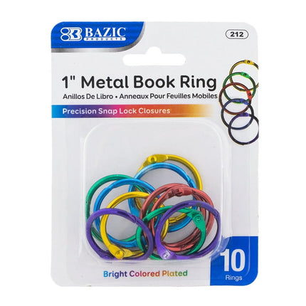 BAZIC Loose Leaf Binder Ring 1" Assorted Color, Book Rings (10/Pack), 24-Packs