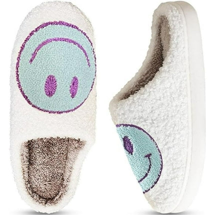 BERANMEY Cute Smile Face Slippers for Women Perfect Soft Plush Comfy Warm Slip-On Happy Face Slippers fo Women Indoor fluffy Smile House Slippers for Women and Men Non-slip Fuzzy Flat Slides
