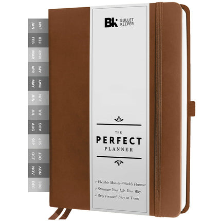 BK Undated Weekly/Monthly Planner 2022-2023 - Daily Planner Agenda & Personal Organizer to Increase Productivity, Academic Planner w/ Sticker Set. A5 (5.8 x 8.3) - Brown Hardcover