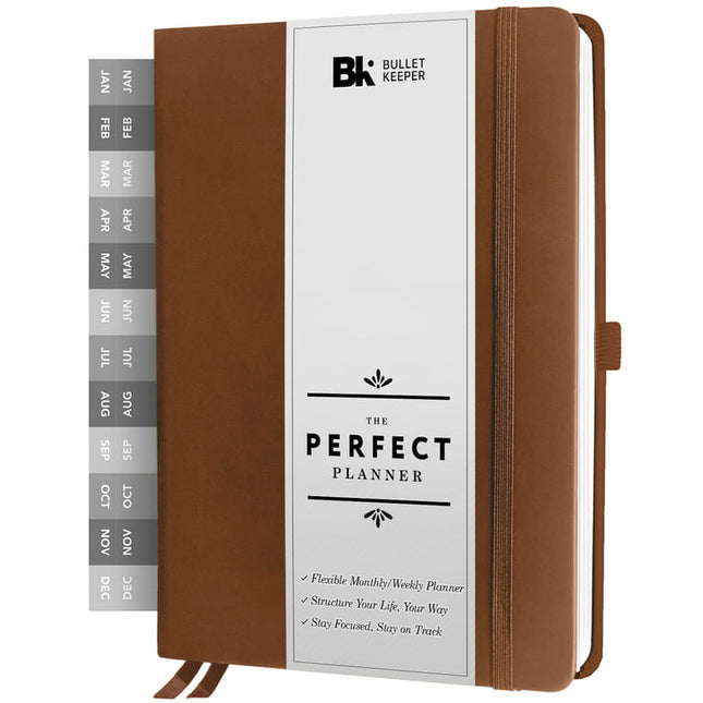BK Undated Weekly/Monthly Planner 2022-2023 - Daily Planner Agenda & Personal Organizer to Increase Productivity, Academic Planner w/ Sticker Set. A5 (5.8 x 8.3) - Brown Hardcover