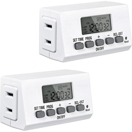 BN-LINK Digital Timer Outlet 24-Hour Programmable Digital Outlet Timer 2 Pack 2 On/Off Programs 2-Prong Mini Indoor Easy Set Stackable Plug-in for Lights Lamps Fans Accurate 8A/1000W 1/3HP