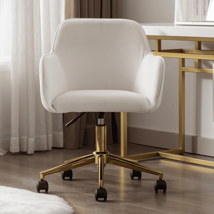BTMWAY Ergonomic Office Chair, New Upgraded 360° Swivel Task Chair with Arms and Wheels, Velvet Upholstered Computer Desk Chair for Home Office, Accent Chair, Adjustable Height, Ivory