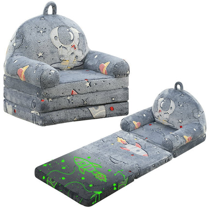 BYBYME Kids Sofa,Glow in The Dark Toddler Chairs Children's 2 in 1 Convertible Sofa to Lounger with Pockets ,Kid Couch Toddler Chair,Rocket
