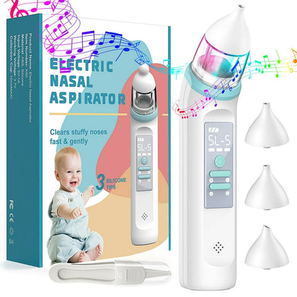 Baby Nasal Aspirator, Electric Nose Booger Sucker for Baby, Automatic Baby Nose Cleaner USB Rechargeable with 5 Suctions Modes, Music & Colorful Light Soothing Function for Infants Toddlers Kids Child