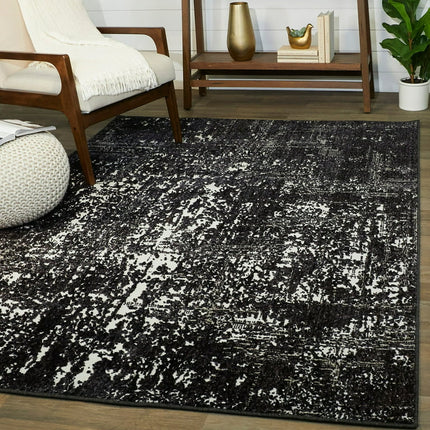 Balta Leon Abstract Area Rug Black 2'7" x 7' Runner 6' Runner, 8' Runner Entryway, Kitchen, Living Room Silver, Ivory