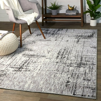 Balta Leon Abstract Area Rug Grey 2'7" x 7' Runner 6' Runner, 8' Runner Entryway, Kitchen, Living Room Silver, Ivory