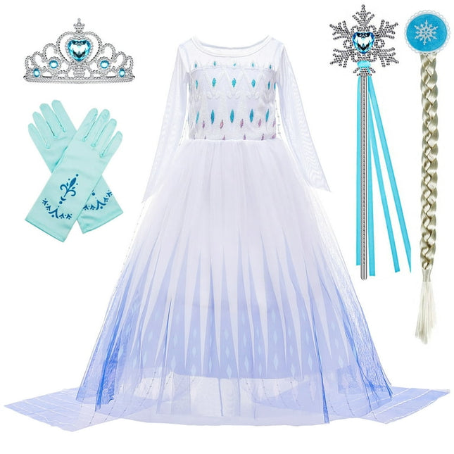 BanKids Snow Queen Act 2 Elsa Costumes Princess Dresses Elsa Dress for Girls with accessories 5-6 Years(120,K11)