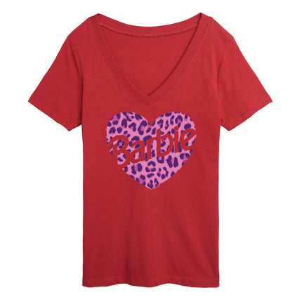 Barbie - Leopard Heart - I Love Barbie - Women's Short Sleeve Graphic V-Neck T-Shirt