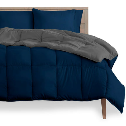 Bare Home Goose Down Alternative Reversible Comforter, Oversized King, Dark Blue/Gray