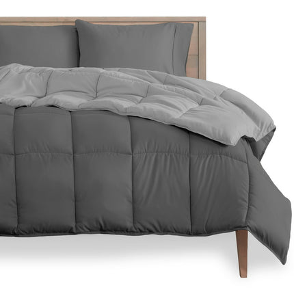 Bare Home Goose Down Alternative Reversible Comforter, Oversized King, Gray/Light Gray
