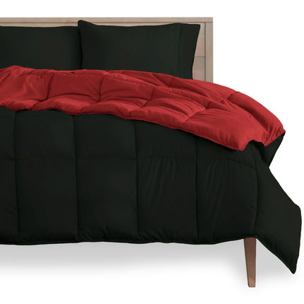 Bare Home Goose Down Alternative Reversible Comforter, Queen, Black/Red