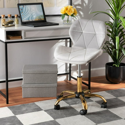 Baxton Studio Savara Contemporary Glam and Luxe Grey Velvet Fabric and Gold Metal Swivel Office Chair