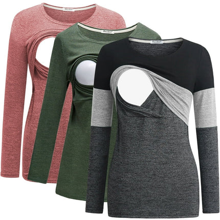 Bearsland Female Long Sleeve Maternity Nursing Top Breastfeeding Shirts 3-Pack