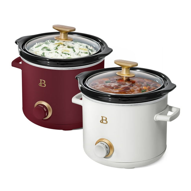 Beautiful 2 qt Slow Cooker Set, 2-Pack, White Icing and Merlot by Drew Barrymore, 19340, 100 W