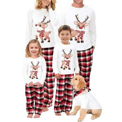 Bebiullo Family Matching Christmas Pajamas Set Outfits Long Sleeve Elk Printed Tops Plaid Pants Sleepwear
