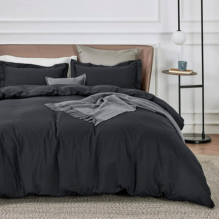 Bedsure Queen Black polyester microfiber material Duvet Covers 3 Pieces , 1 Duvet Cover 90x90 and 2 Pillow Shams