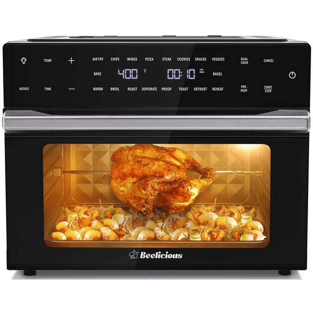 Beelicious® 32QT Extra Large Air Fryer Toaster Ovens Pro, with Rotisserie and Dehydrator, Smart Digital Toaster Oven Air Fryer Combo, Digital Countertop Convection Oven, 6 Accessories, 1800w, Black