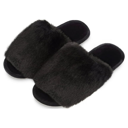 Bergman Kelly Women's Fuzzy Faux Fur Slide Slippers, Starlet Collection - Scuff Style (US Company)