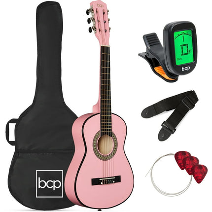 Best Choice Products 30in Kids Acoustic Guitar Beginner Starter Kit with Tuner, Strap, Case, Strings - Pink