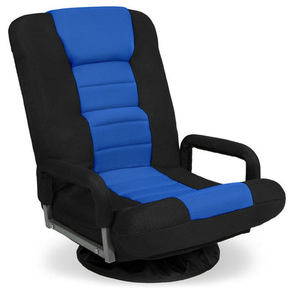 Best Choice Products 360-Degree Swivel Gaming Floor Chair w/ Armrest Handles, Foldable Adjustable Backrest - Black/Blue