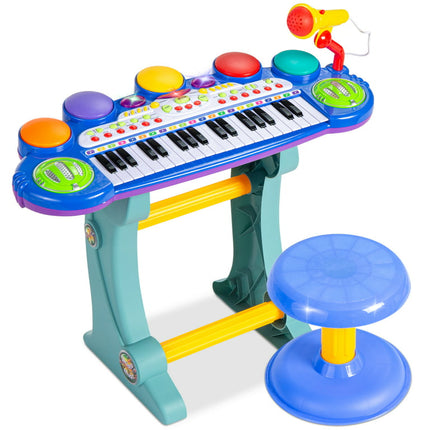 Best Choice Products 37-Key Kids Electronic Piano Keyboard w/ Multiple Sounds, Lights Microphone, Stool - Blue