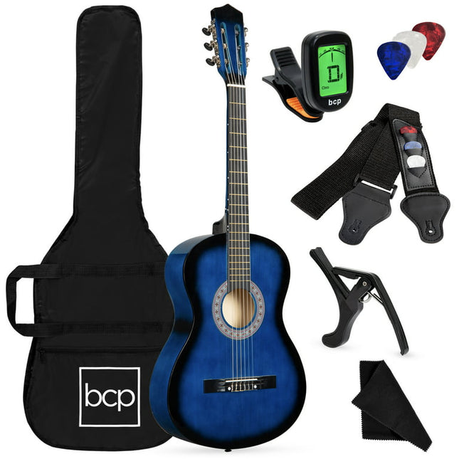 Best Choice Products 38in Beginner Acoustic Guitar Starter Kit w/ Gig Bag, Strap, Digital Tuner, Strings - Blue