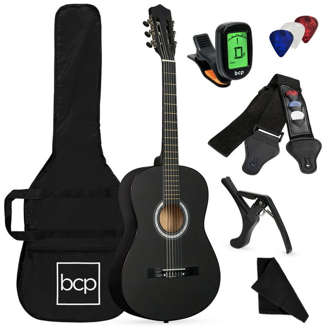 Best Choice Products 38in Beginner Acoustic Guitar Starter Kit w/ Gig Bag, Strap, Digital Tuner, Strings - Matte Black