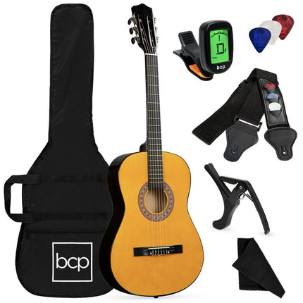 Best Choice Products 38in Beginner Acoustic Guitar Starter Kit w/ Gig Bag, Strap, Digital Tuner, Strings - Natural
