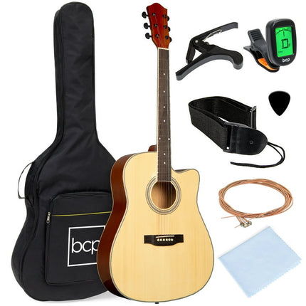 Best Choice Products 41in Full Size Beginner Acoustic Guitar Set with Case, Strap, Capo, Strings, Tuner - Natural