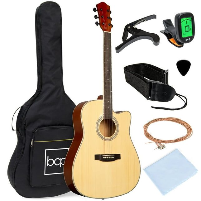 Best Choice Products 41in Full Size Beginner Acoustic Guitar Set with Case, Strap, Capo, Strings, Tuner - Natural