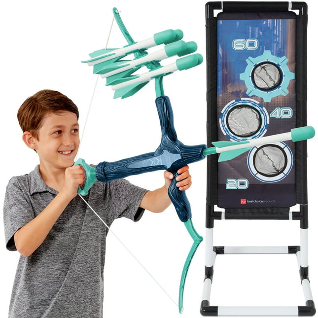 Best Choice Products Kids Bow & Arrow Set, Children's Play Archery Toy w/ Target Stand, 12 Arrows, Quiver - Blue