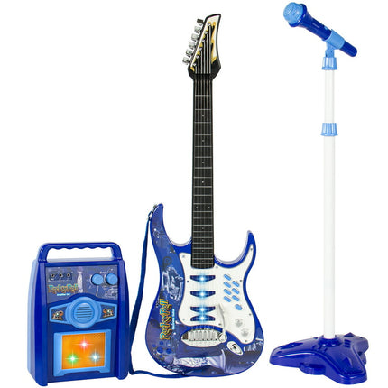 Best Choice Products Kids Electric Musical Guitar Toy Play Set w/ 6 Demo Songs, Whammy Bar, Microphone, Amp, AUX - Blue