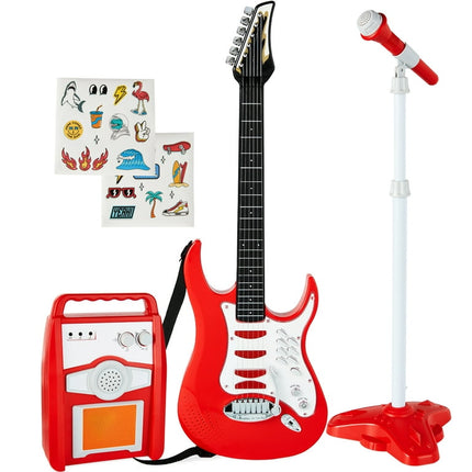 Best Choice Products Kids Electric Musical Guitar Toy Play Set w/ 6 Demo Songs, Whammy Bar, Microphone, Amp, AUX - Red