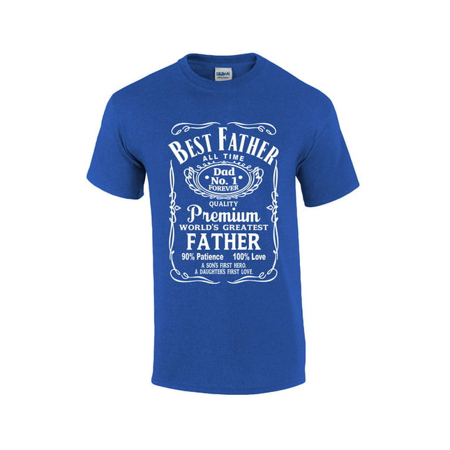 Best Father of All Time Whiskey Label Short Sleeve Men's Fathers Day T-shirt Graphic Tee-Heather Royal-xl