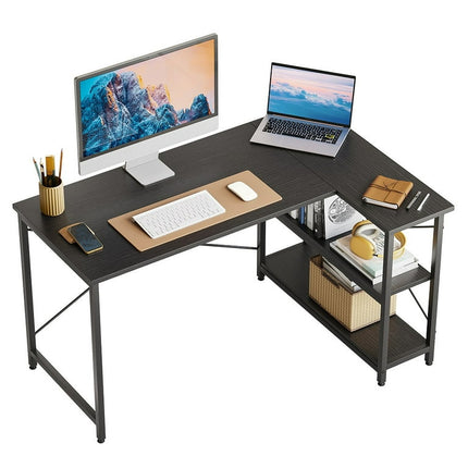 Bestier 47 inch Corner L-Shaped Desk with Storage Shelves Home Office Desk Black
