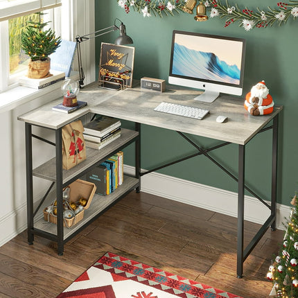 Bestier 47 inch Corner L-Shaped Desk with Storage Shelves Writing Desk Wash Grey