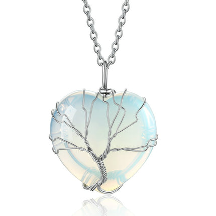 Bestyle Tree of Life Heart Crystal Necklaces for Women Girls, Moonstone Necklace June Birthstone Pendant Jewelry Gift