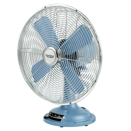 Better Homes & Gardens 12 inch Retro 3-Speed Metal Tilted-Head Oscillation Table Fan Blue Linen