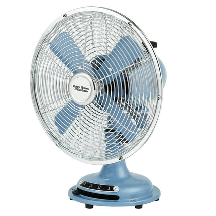 Better Homes & Gardens 8 inch Retro 3-Speed Metal Tilted-Head Oscillation Table Fan Blue Linen