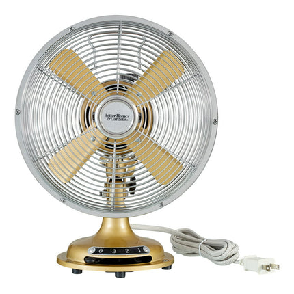 Better Homes & Gardens 8 inch Retro 3-Speed Metal Tilted-Head Oscillation Table Fan Gold
