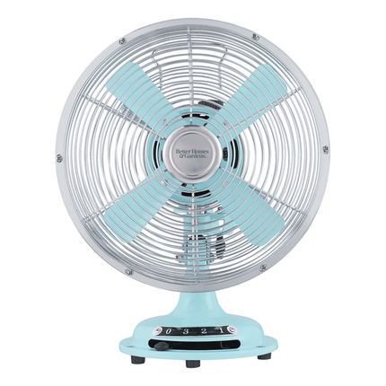 Better Homes & Gardens 8 inch Retro 3-Speed Metal Tilted-Head Oscillation Table Fan Mint