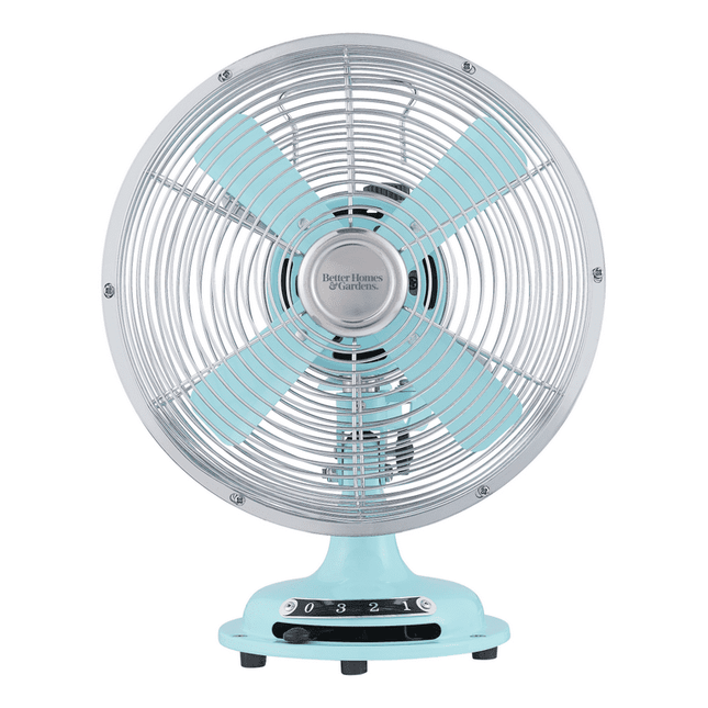 Better Homes & Gardens 8 inch Retro 3-Speed Metal Tilted-Head Oscillation Table Fan Mint