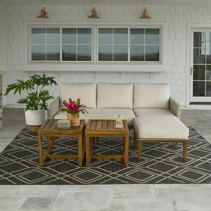 Better Homes & Gardens Davenport Sofa Lounger with Two Acacia Wood Table with Cushions - White