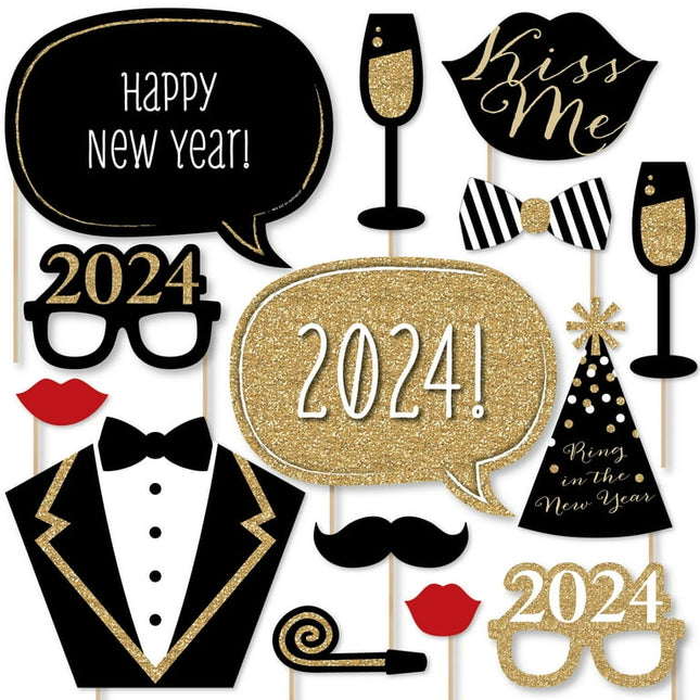 Big Dot of Happiness New Years Eve Party - Gold - 2024 New Year's Photo Booth Props Kit - 20 Count