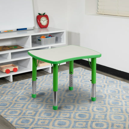 BizChair 21.875''W x 26.625''L Rectangular Green Plastic Height Adjustable Activity Table with Grey Top